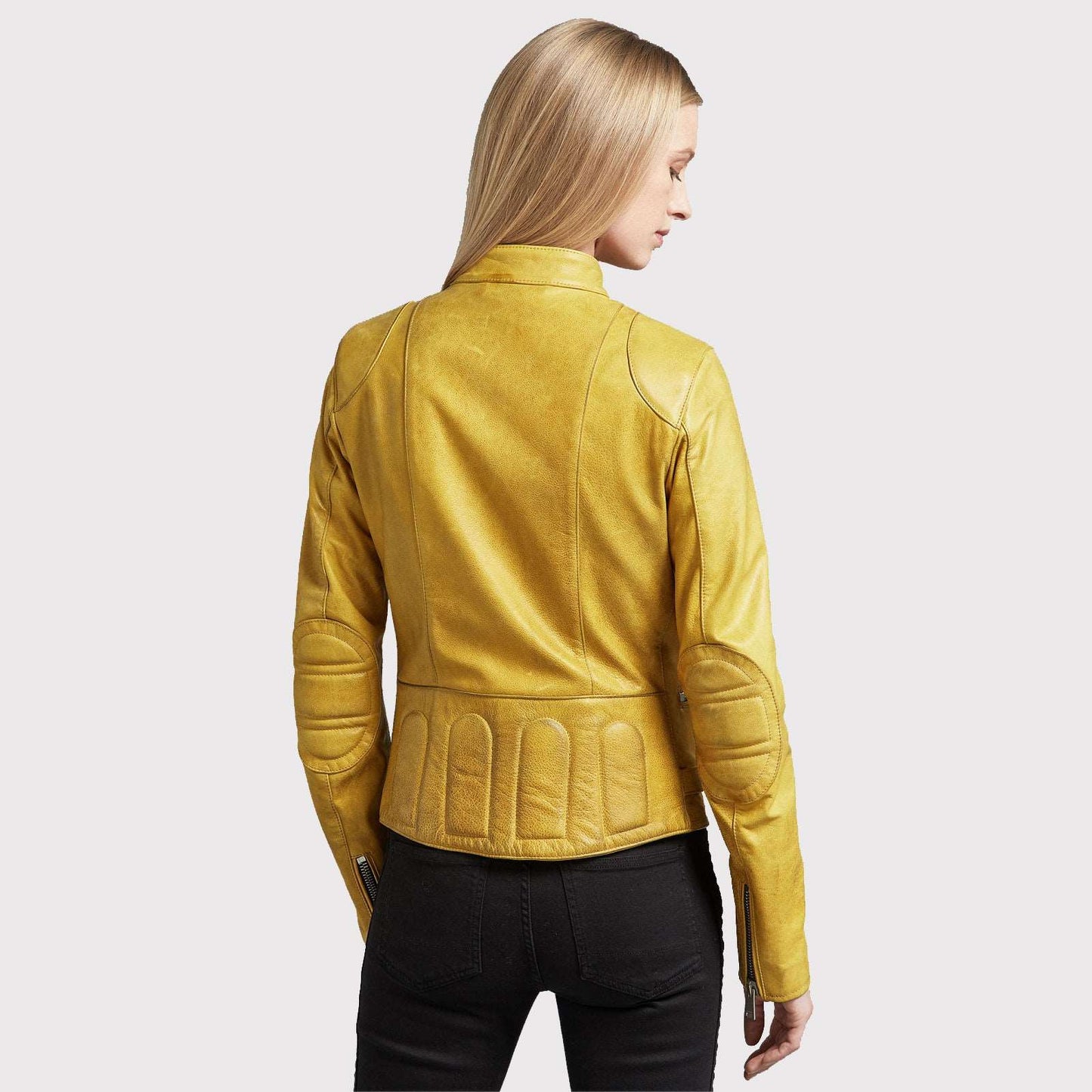 Stylish Women's Bright Yellow Leather Jacket - Biker Jacket