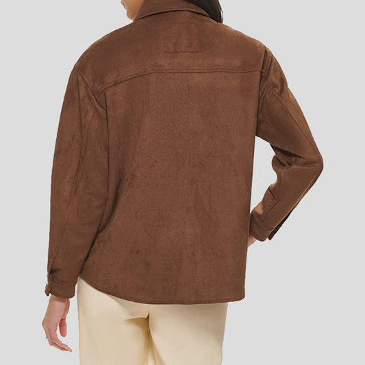 Brown Carafe Soft Suede Leather Shirt Jacket for Women