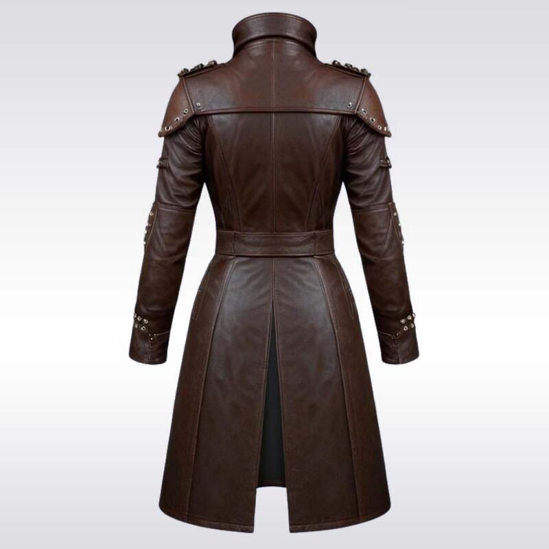 Women’s Brown Studded Faux Leather Trench Coat