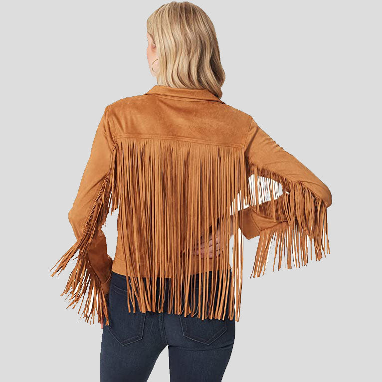 Brown Suede Fringe Jacket for Women