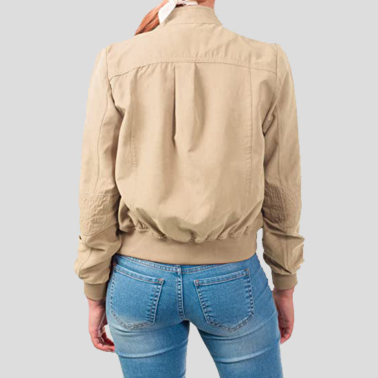 Women's Casual Suede Ribbed Hem Zip Up Bomber Short Jacket