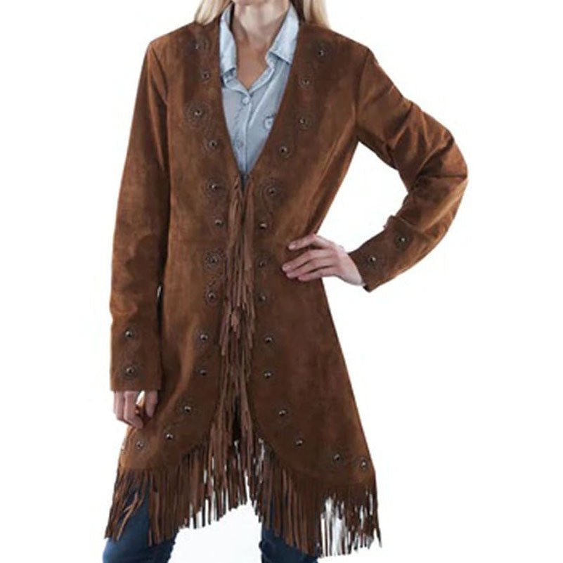 Women's Cinnamon Suede Boar Fringe Coat