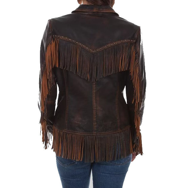 Women's Dark Brown Leather Fringe Jacket