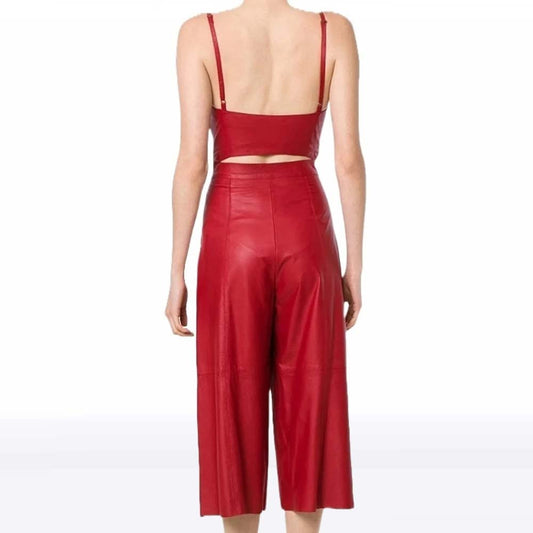 Women’s Glamorous Red Sheepskin Leather Jumpsuit - Jackets Kingdom