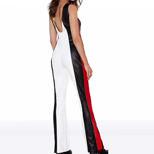 Women’s Glamorous Sheepskin White, Red & Black Leather Jumpsuit