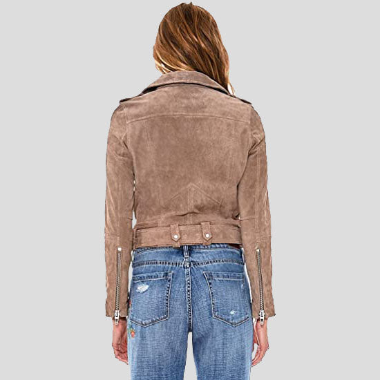 Women's Luxury Cropped Suede Leather Motorcycle Jacket