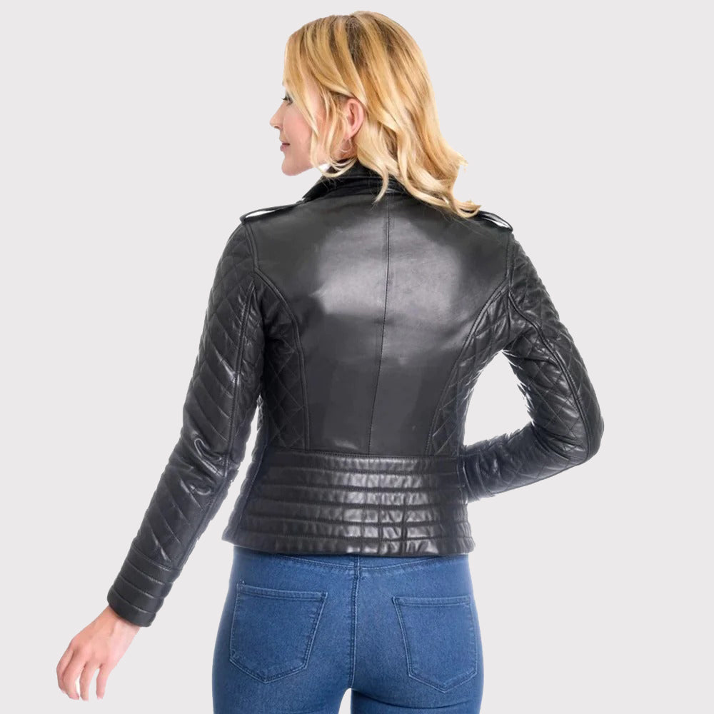 Black Women's Motorbike Biker Leather Jacket