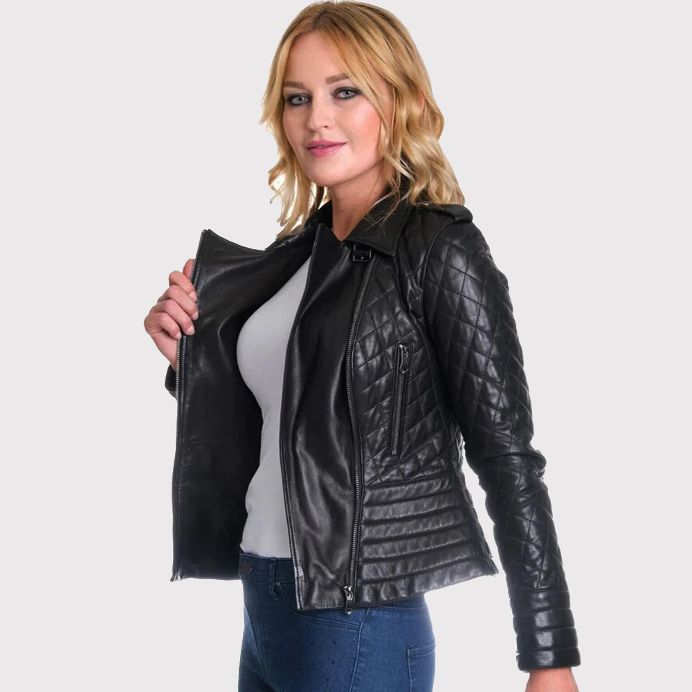 Black Women's Motorbike Biker Leather Jacket