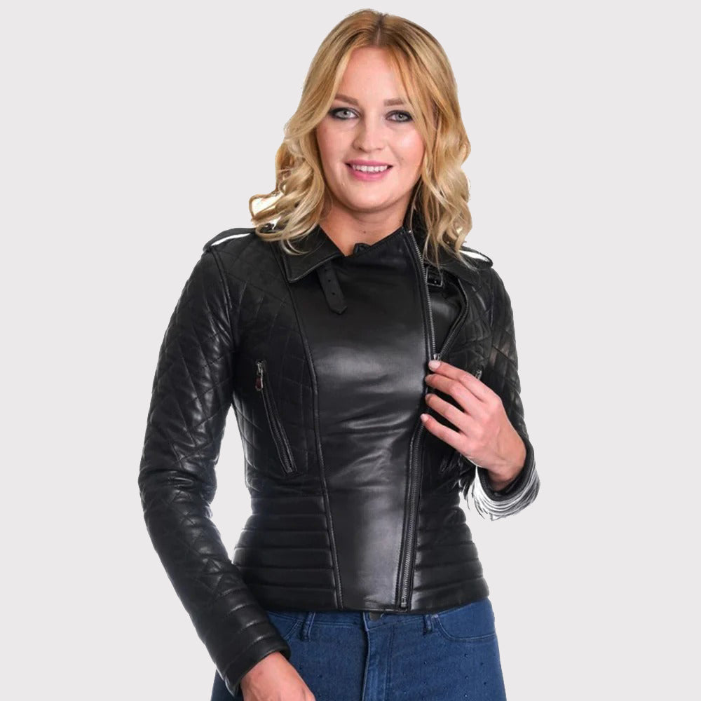 Black Women's Motorbike Biker Leather Jacket