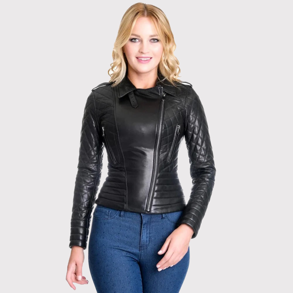 Black Women's Motorbike Biker Leather Jacket