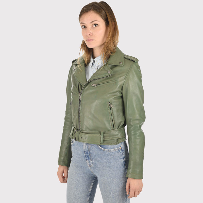 Women's Olive Green Fine Quality Lambskin Leather Jacket