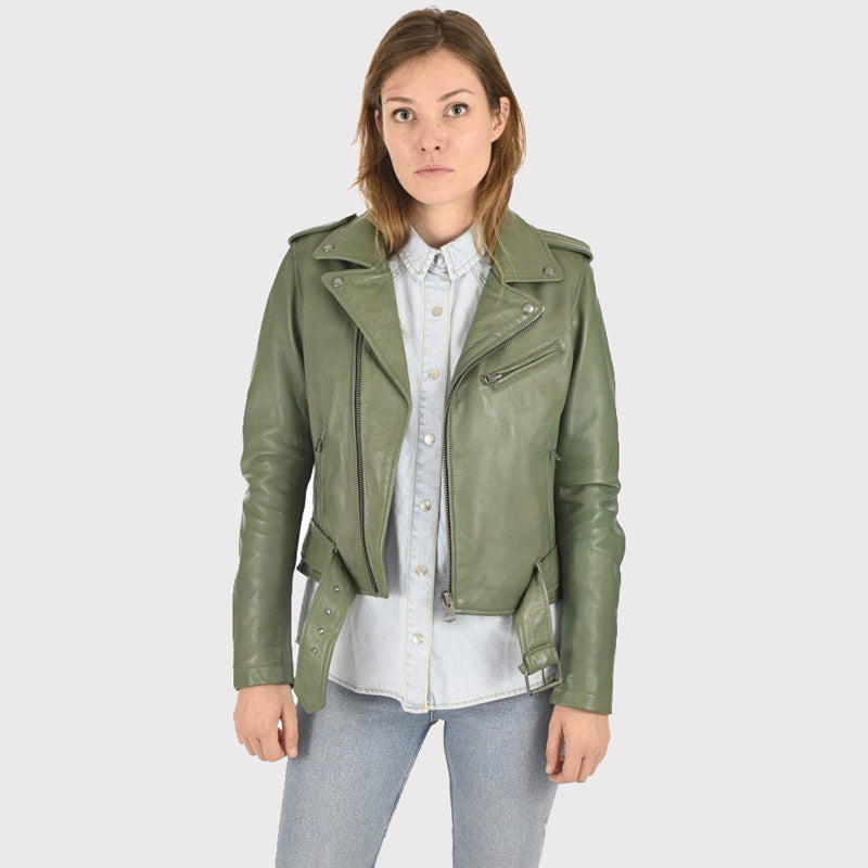 Women's Olive Green Fine Quality Lambskin Leather Jacket