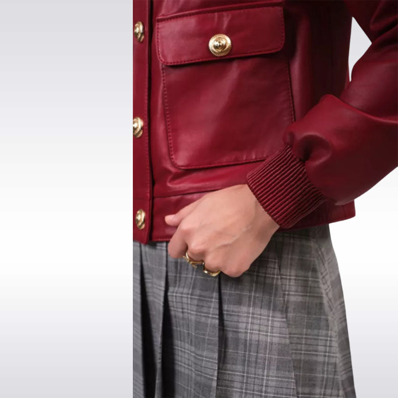 Women’s Red Leather Military Jacket