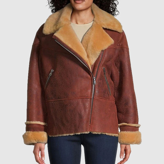 Luxury Style Sandro Shearling Moto Jacket for Women Women's Sandro Shearling Moto Jacket