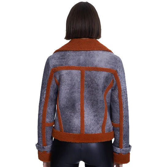 Women's Sheepskin Fashion Jacket with Orange Curly Fur