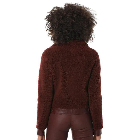 Women's Burgundy Short Sheepskin Fur Jacket with Curly Fur