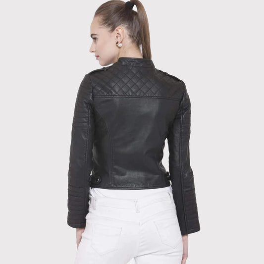 Women's Slim Fit Black Leather Biker Jacket