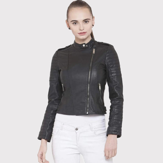 Women's Slim Fit Black Leather Biker Jacket