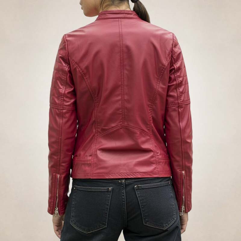 Women’s Slim Fit Red Leather Biker Jacket