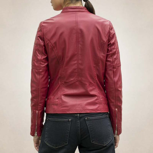Women’s Slim Fit Red Leather Biker Jacket