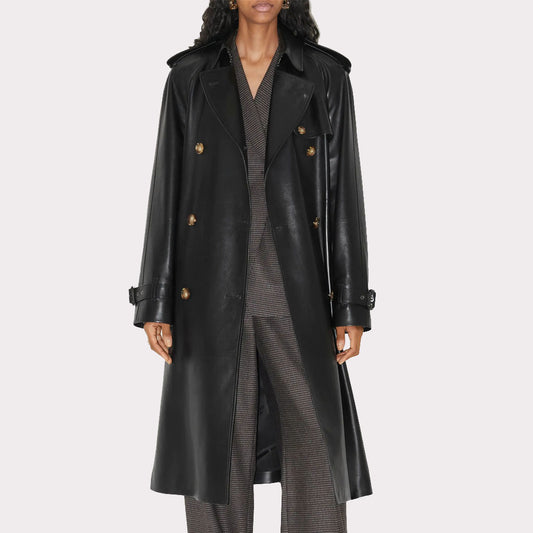 Women's Statement Black Leather Trench Coat