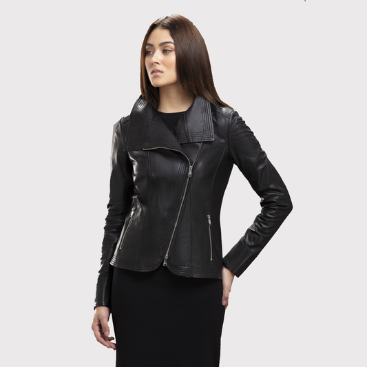 Stylish Collar Women's Black Bomber Jacket