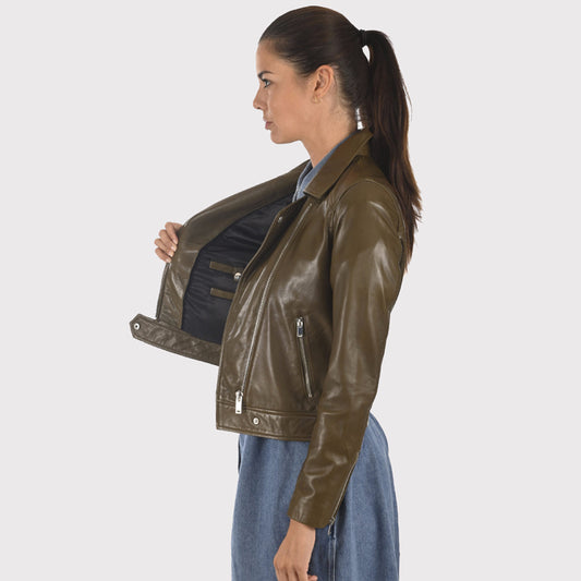 Women's Stylish Olive Green Leather Jacket