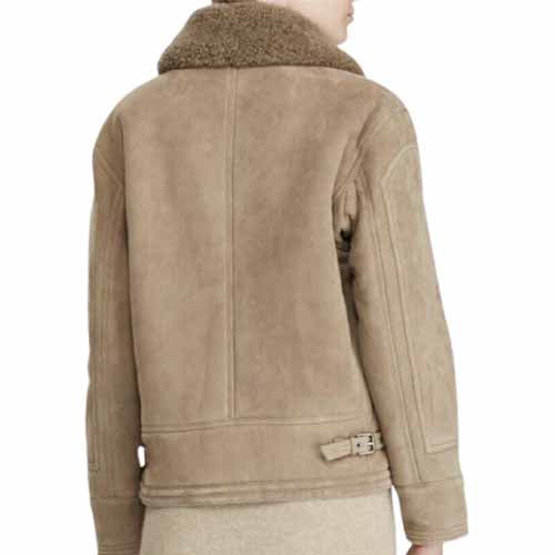 Women’s Suede Leather Shearling Bomber Jacket