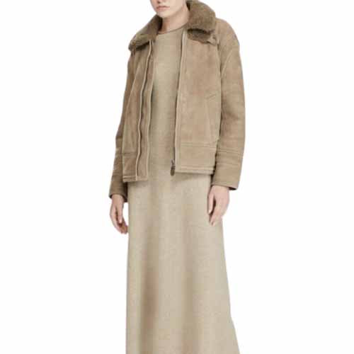 Women’s Suede Leather Shearling Bomber Jacket