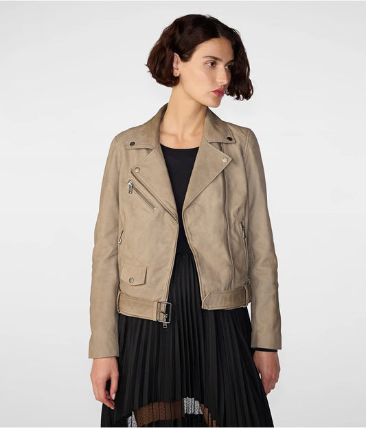 New Women's Tan Beige Suede Biker Leather Jacket New Women's Tan Beige Suede Biker Leather Jacket