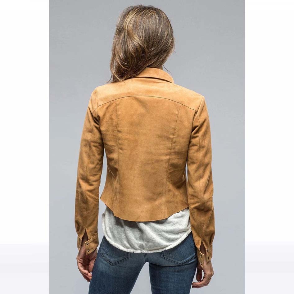 Tan Suede Leather Shirt Jacket for Women