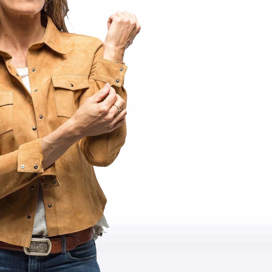 Tan Suede Leather Shirt Jacket for Women