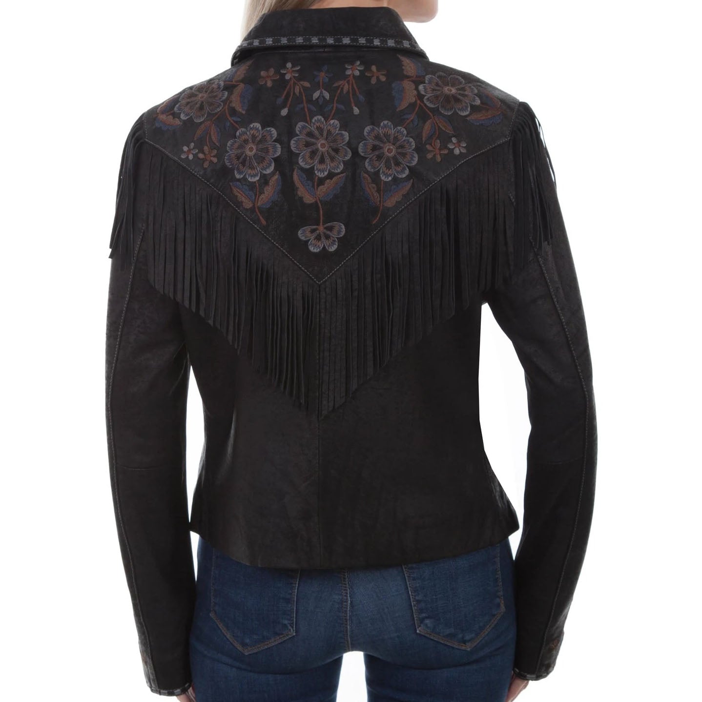 Women's Vintage Black Suede Fringe Jacket