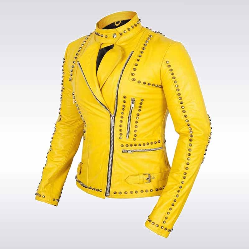 Yellow leather jacket with studs