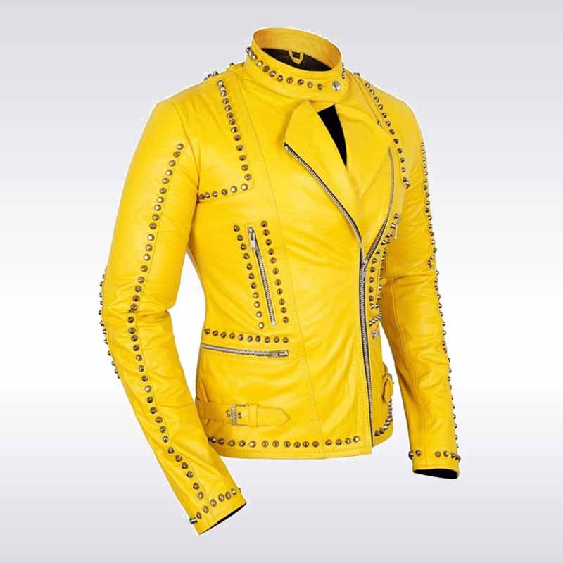 Yellow leather jacket with studs