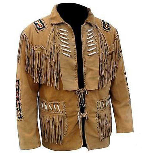 Men Tan Brown Western Cowboy Fringe Leather Jacket Men Tan Brown Western Cowboy Fringe Leather Jacket