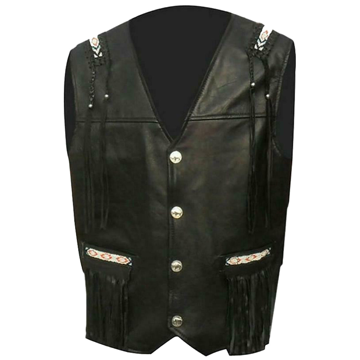Men Native American Western Fringe Leather Vest