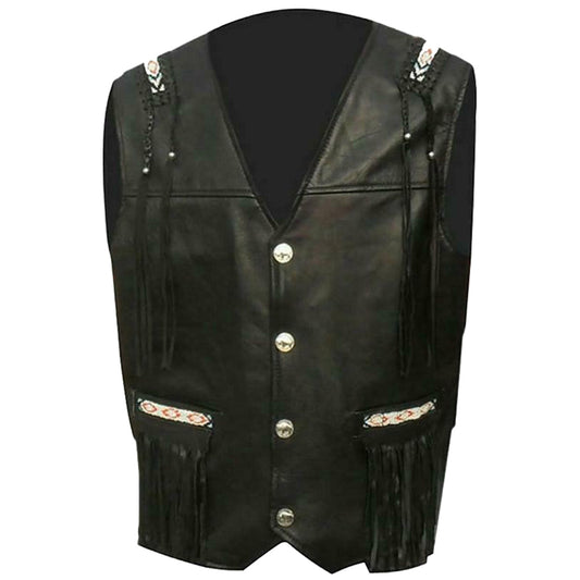 Men Native American Western Fringe Leather Vest Men Native American Western Fringe Leather Vest