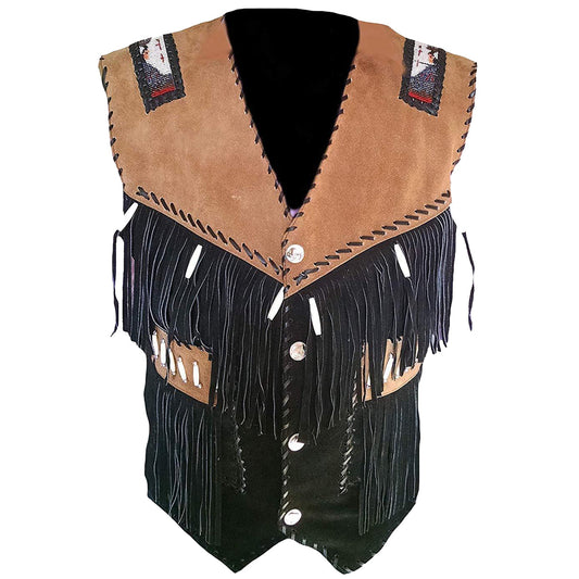 Men Western Fringes Suede Leather Vest Men Western Fringes Suede Leather Vest