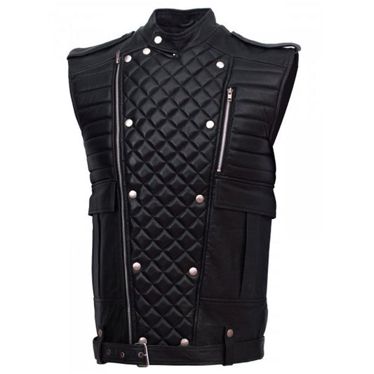 Men Double Brest Genuine Fashion Leather Vest Men Double Brest Genuine Fashion Leather Vest