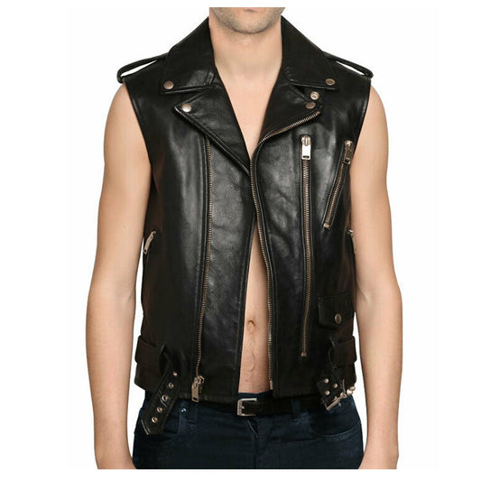 Men Genuine Lambskin Leather Motorcycle Club Vest Men Genuine Lambskin Leather Motorcycle Club Vest