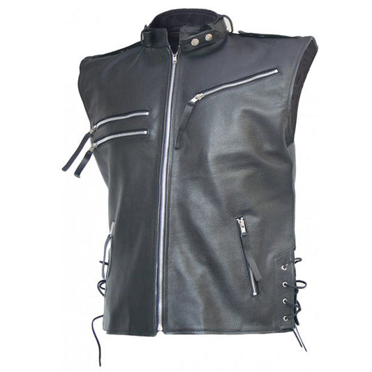 Men Vintage Motorcycle Rider Leather Zipper Vest Men Vintage Motorcycle Rider Leather Zipper Vest