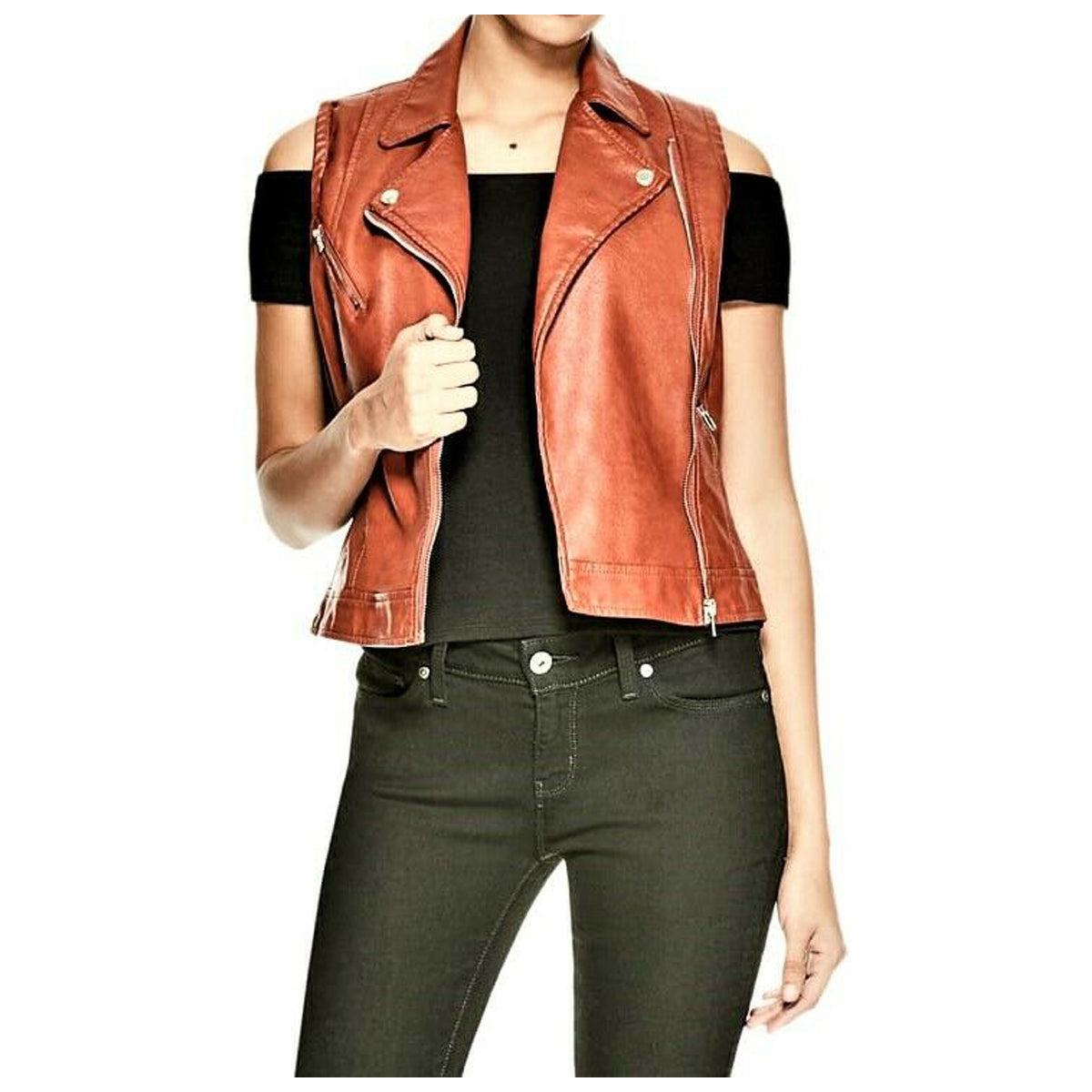 Rust Brown Women Genuine Leather Motorcycle Vest