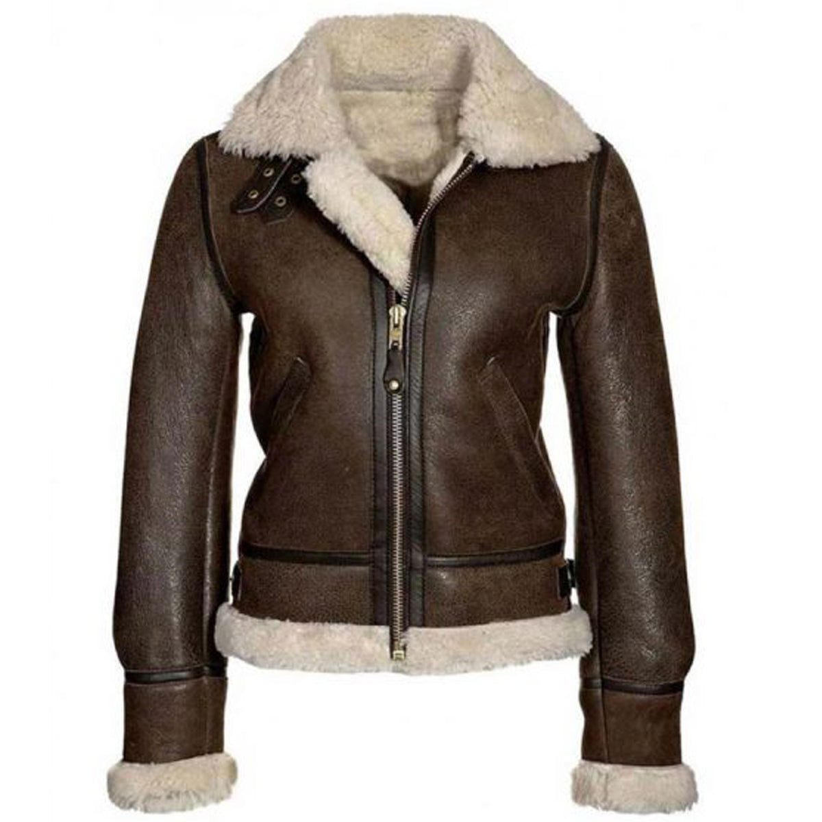 Women Aviator Pilot B3 Bomber Brown Leather Shearling Jacket