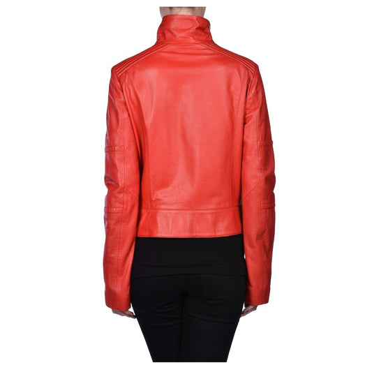 Women Red Slim Fit Fashion Leather Jacket