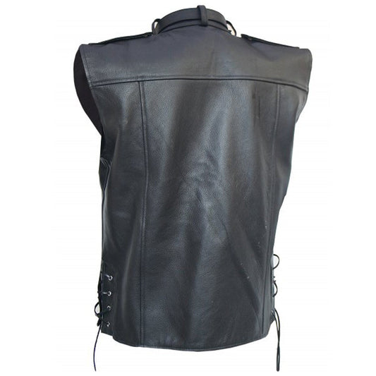 Men Vintage Motorcycle Rider Leather Zipper Vest