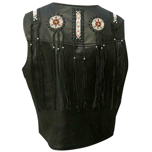 Men Native American Western Fringe Leather Vest
