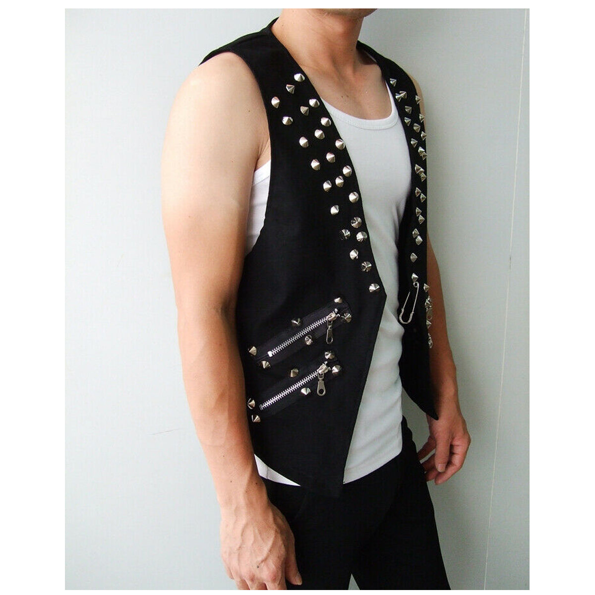 Mens Vest Rivet Slim Fit Jacket Waistcoat