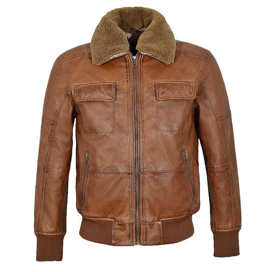 Aviator Shearling Brown Bomber Leather VTG Jacket Mens Shearling Aviator Jacket - Shearling Bomber Jacket - VTG Jacket