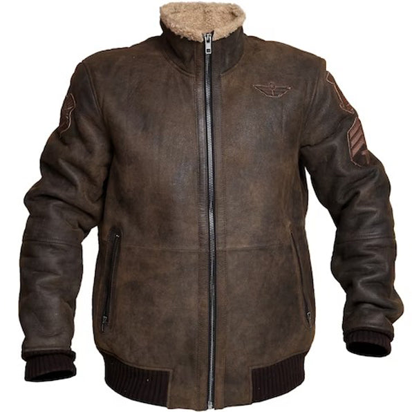 B3 RAF Aviator Brown Bomber Leather Jacket with Fur